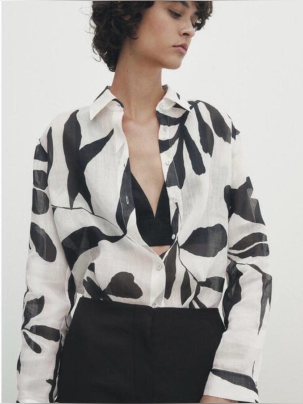Sheer White Leaf Print Top Massimo Dutti Size 8